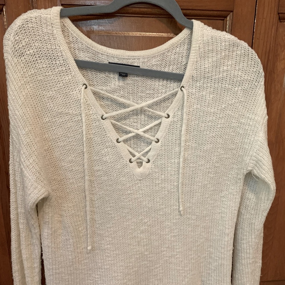 American Eagle White Lace-up Sweater
